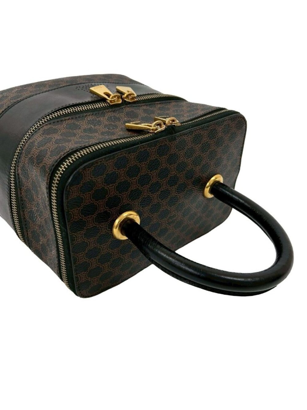 Celine Vintage Macadam Blason Pattern Leather Handbag Vanity Makeup Box Black - Picture 4 of 10